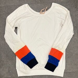 Bailey 44 White Sweatshirt with Orange and Blue Accents